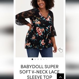 Babydoll Super Soft V-Neck Lace Sleeve Top